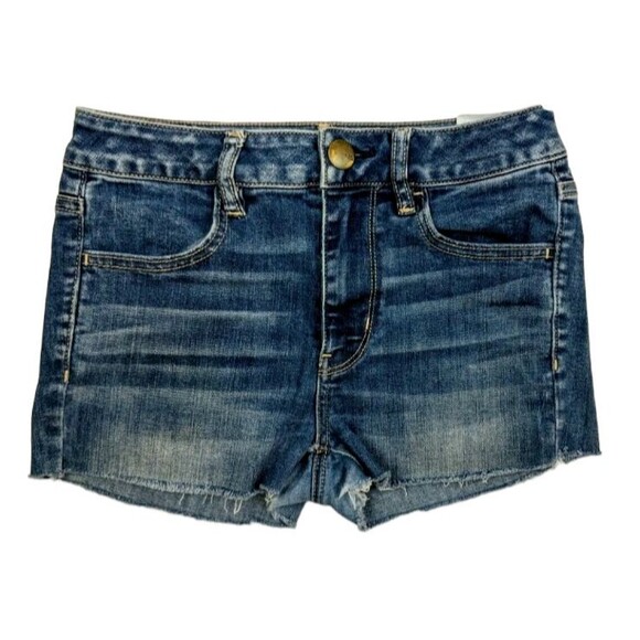 AMERICAN EAGLE AEO Jean Shorts  Women's 2  Hi-Rise Cut Off Super Stretch Denim - Picture 1 of 6
